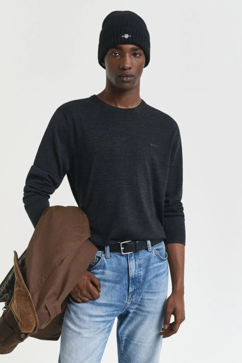 E-shop SVETR GANT EXTRAFINE MERINO WOOL C-NECK DK CHARCOAL MELANGE