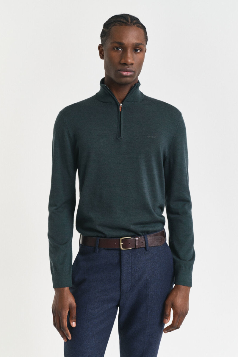 SVETER GANT EXTRAFINE MERINO WOOL HALF ZIP TARTAN GREEN