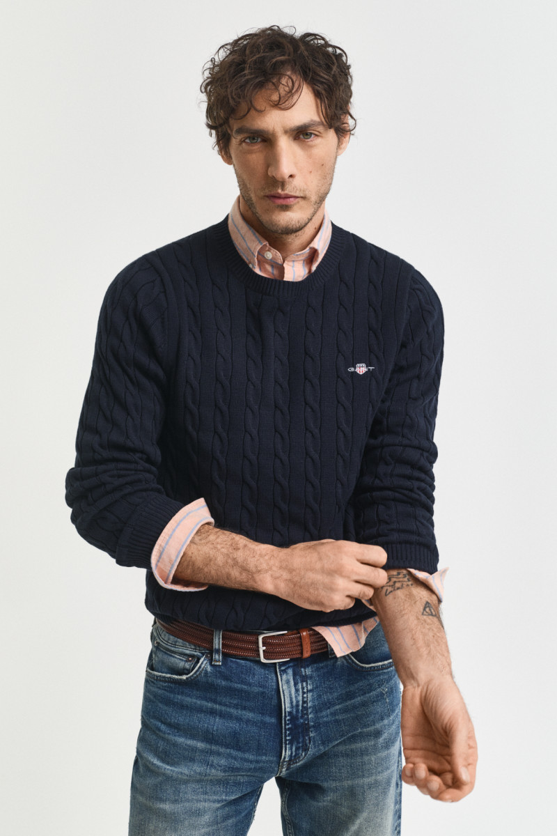 SVETER GANT COTTON CABLE C-NECK EVENING BLUE