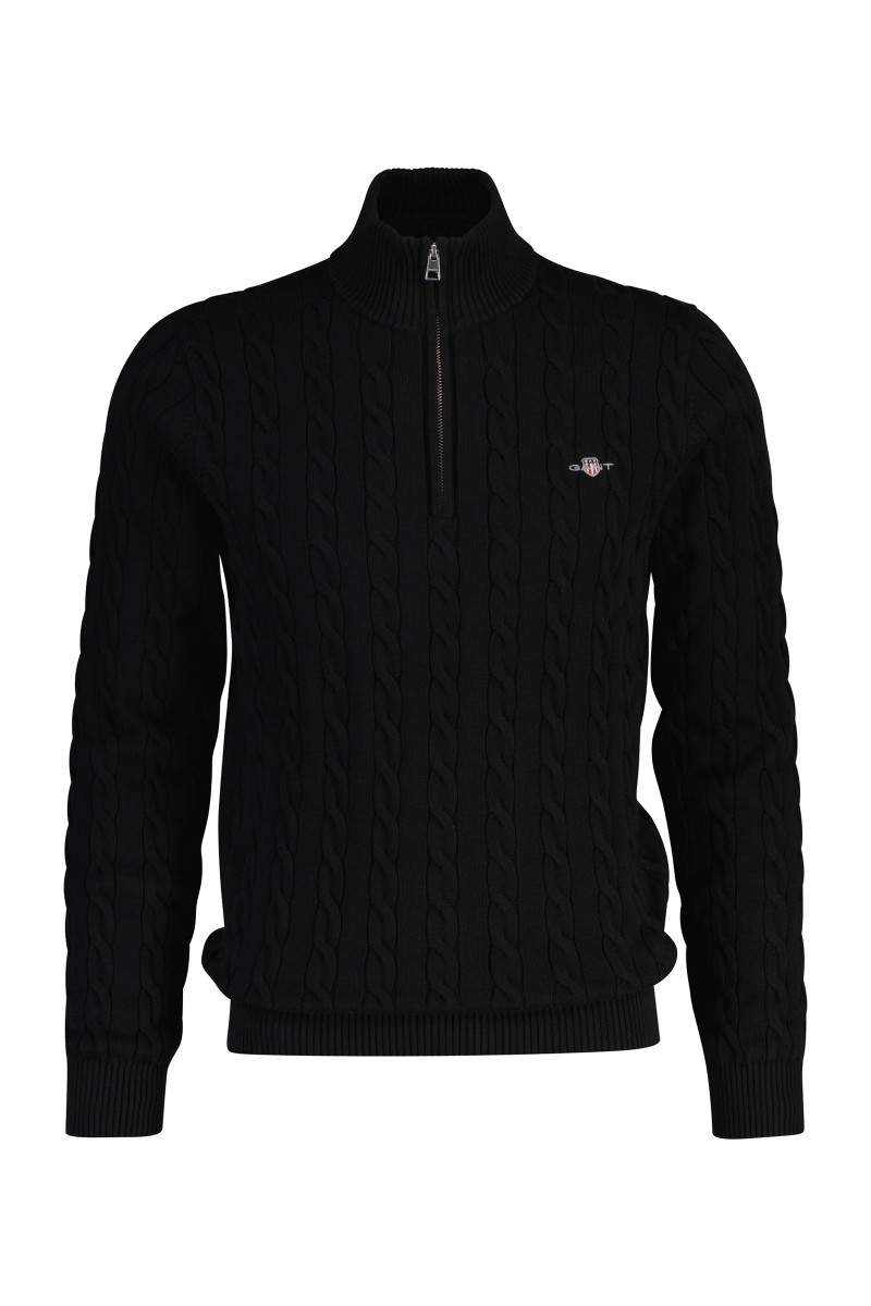 SVETER GANT COTTON CABLE HALF ZIP BLACK