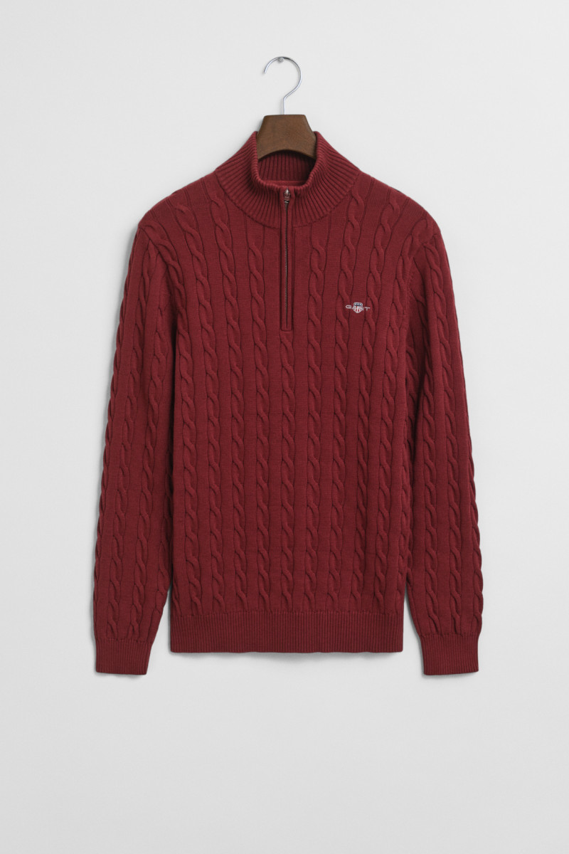 SVETER GANT COTTON CABLE HALF ZIP PLUMPED RED