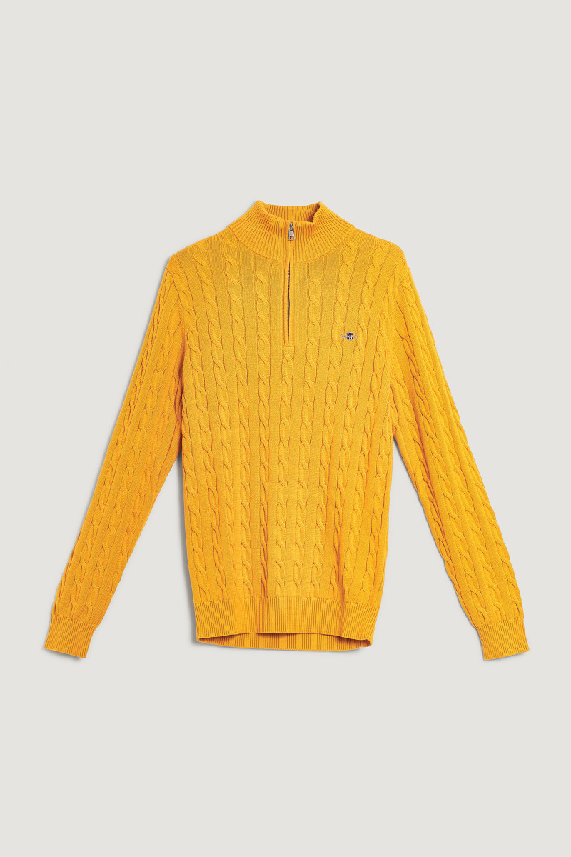 SVETR GANT COTTON CABLE HALF ZIP YELLOW LICHEN