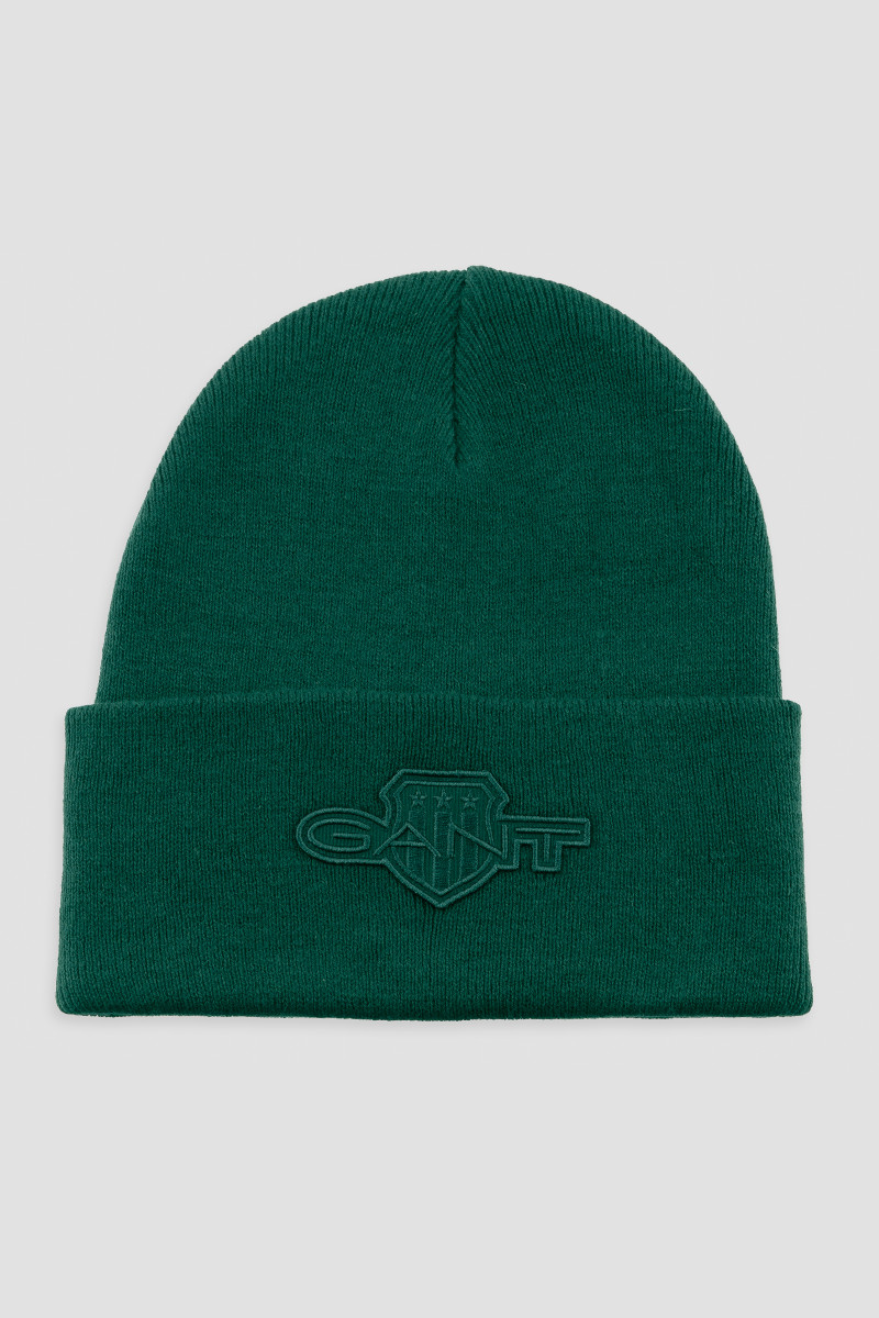 E-shop ČEPICE GANT TONAL SHIELD BADGE BEANIE TARTAN GREEN