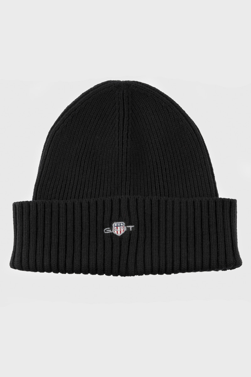 E-shop ČEPICE GANT COTTON BLEND LOGO BEANIE BLACK