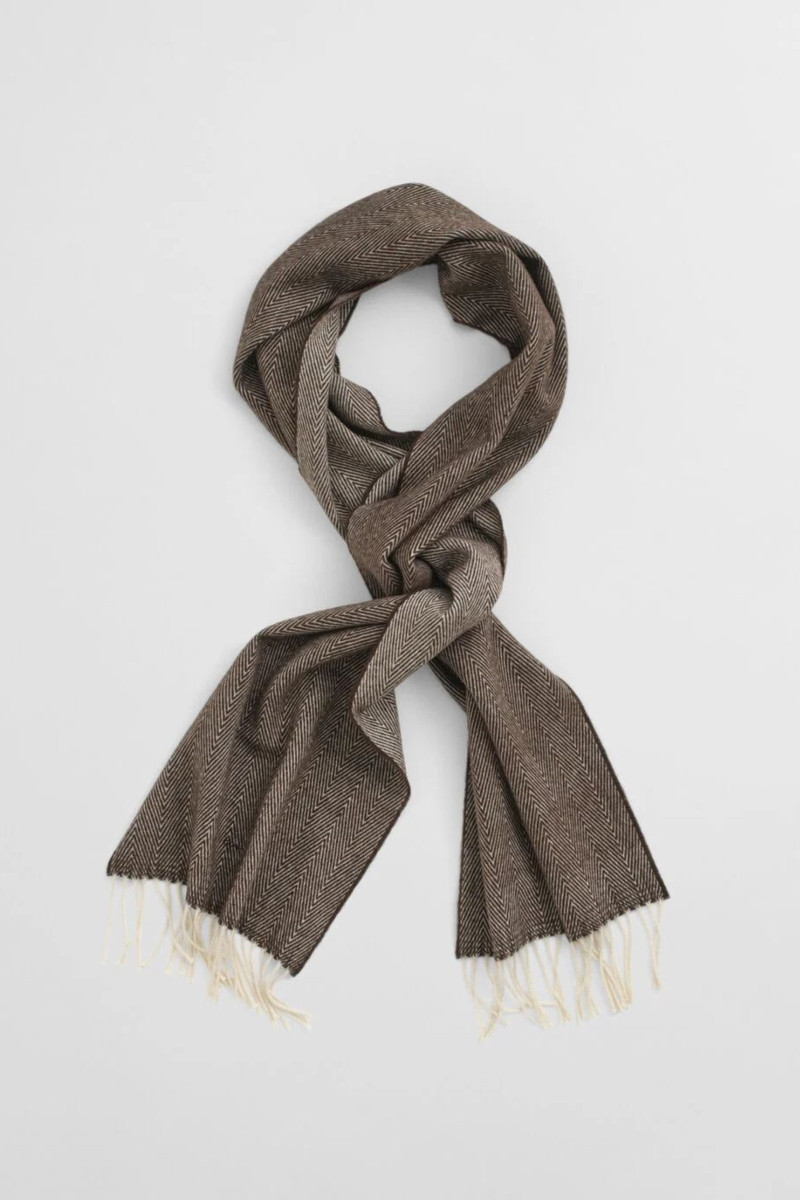 SÁL GANT WOOL HERRINGBONE SCARF DEEP BROWN
