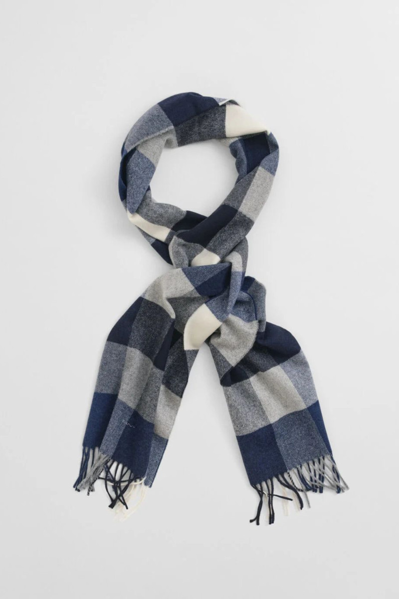 ŠÁLA GANT WOOL MULTI CHECKED SCARF DARK GREY MELANGE