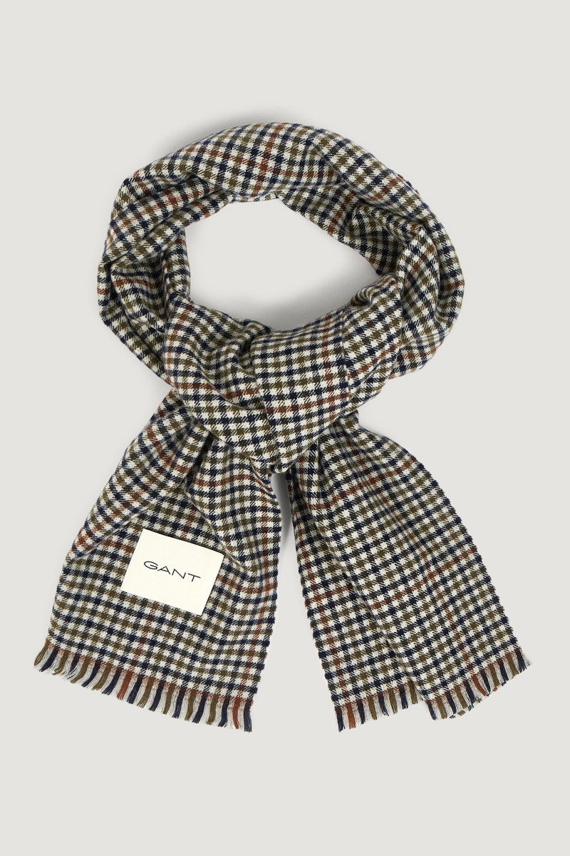 E-shop ŠÁLA GANT WIDE WOOL GINGHAM SCARF LIGHT GREY MELANGE