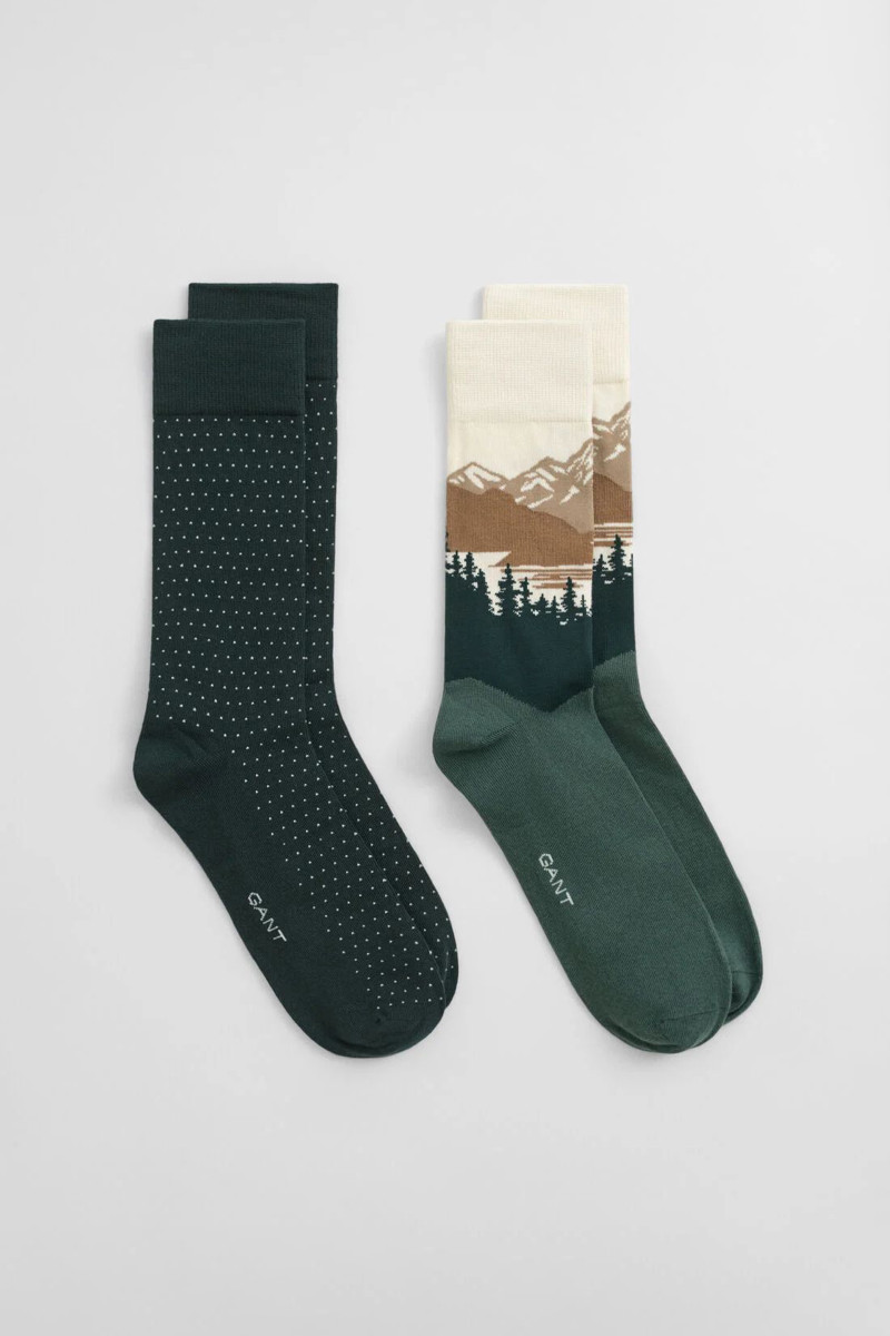 E-shop PONOŽKY GANT MOUNTAIN SCENERY SOCKS 2-PACK TARTAN GREEN