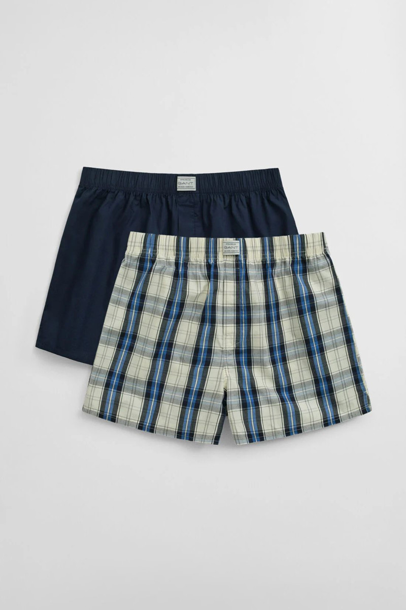 SPODNÁ BIELIZEŇ GANT CHECK AND SOLID BOXER SHORTS 2-P MARINE