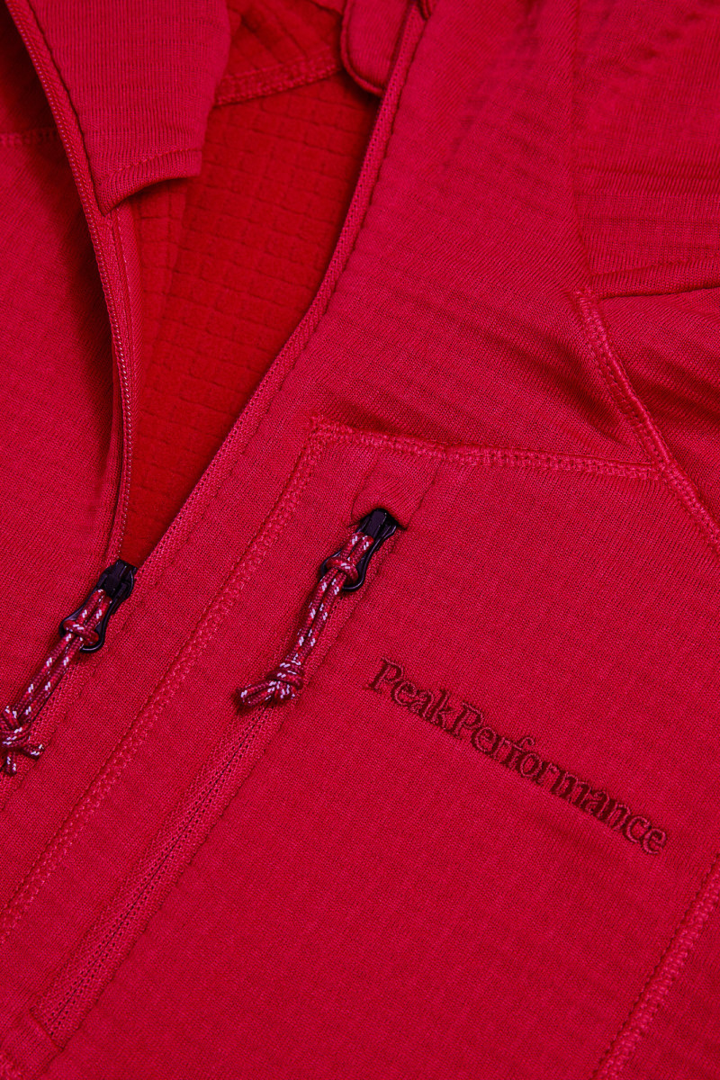 Mikina Peak Performance W Trail Polartec Zip Hood Tech Burgundy