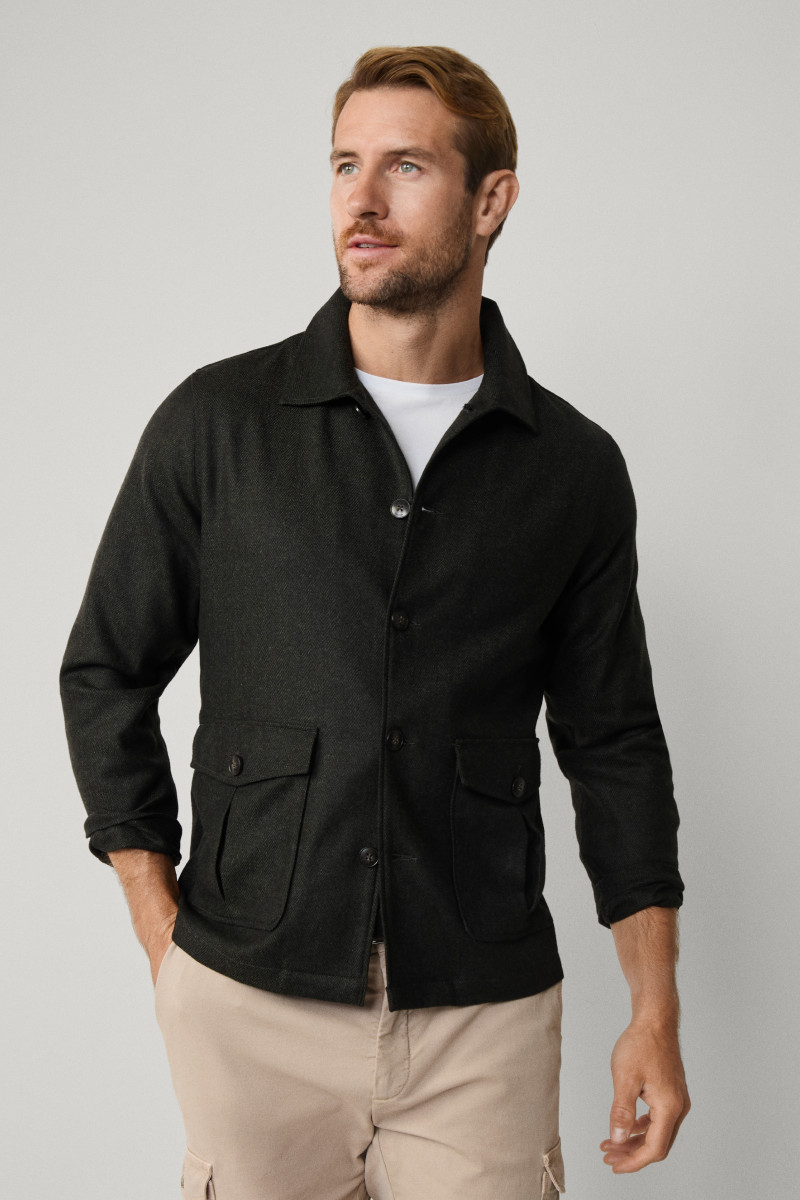 Bunda Hackett London Hbone Flan Overshirt Hunter Green