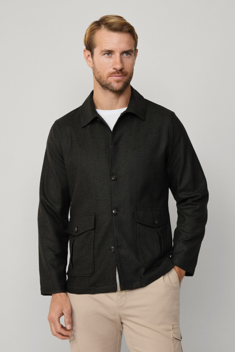 Bunda Hackett London Hbone Flan Overshirt Hunter Green
