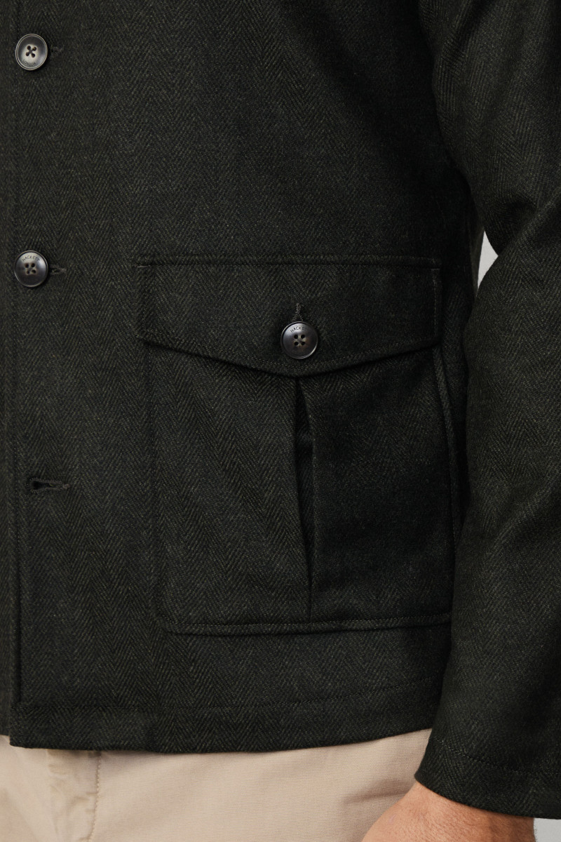 Bunda Hackett London Hbone Flan Overshirt Hunter Green