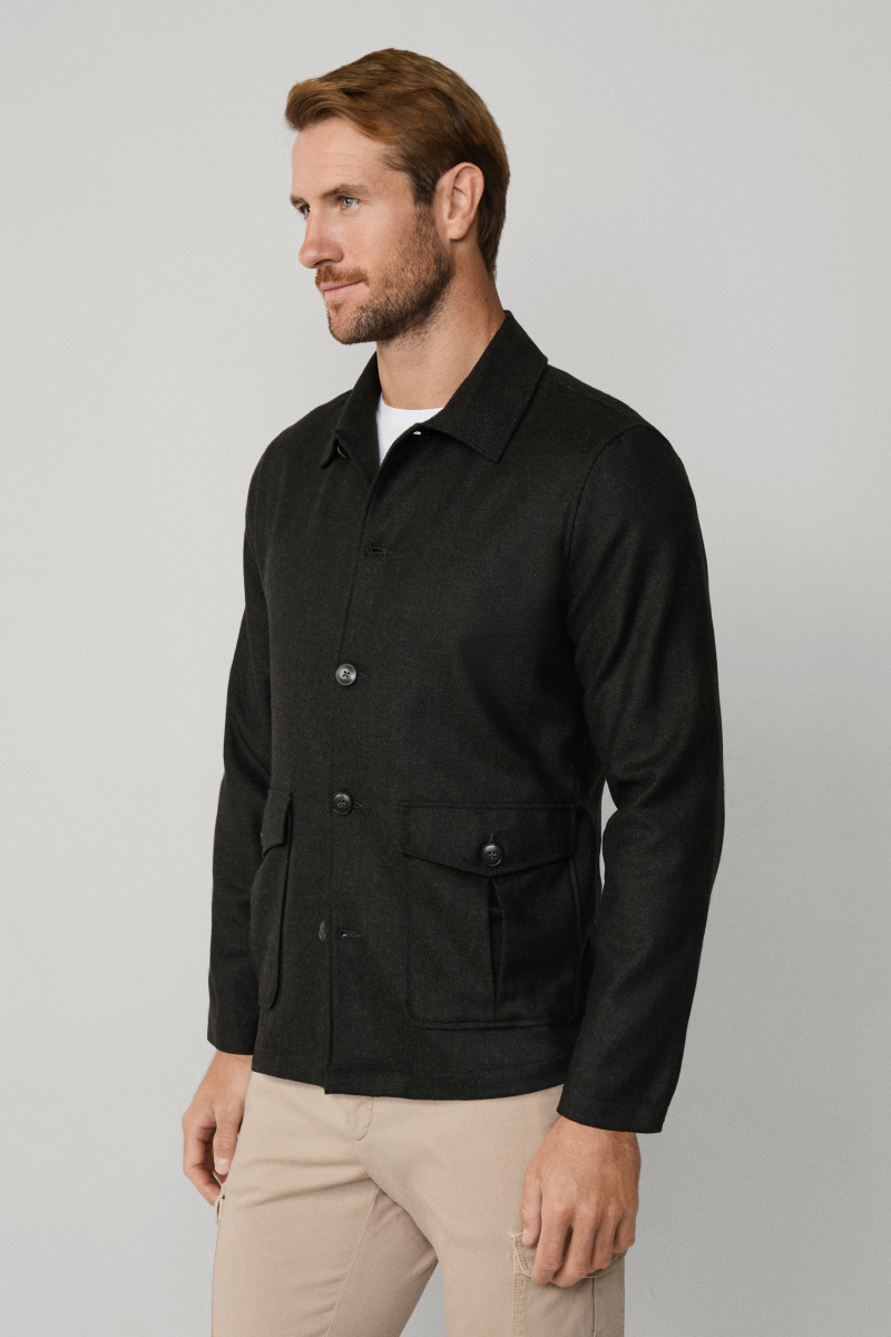 Bunda Hackett London Hbone Flan Overshirt Hunter Green