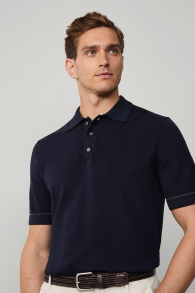 SVETER HACKETT LONDON TEXTURED KNIT POLO - Fotografia č. 4
