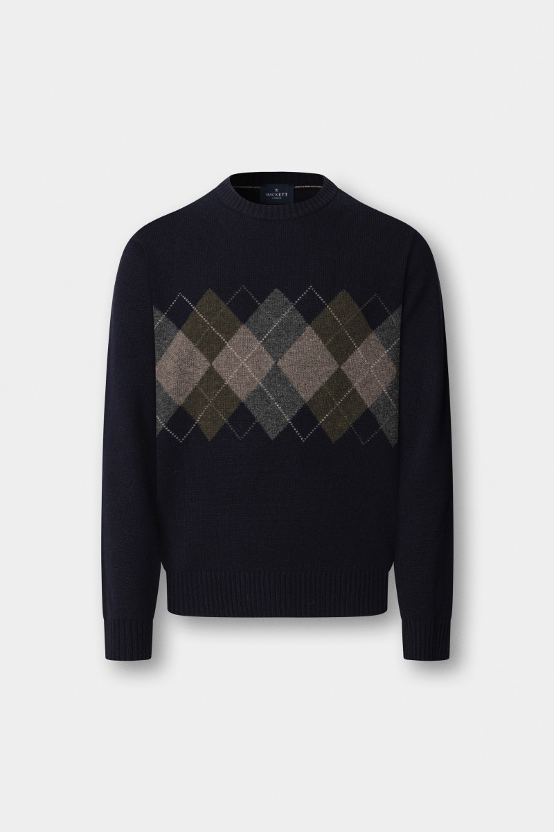 Sveter Hackett London Argyle Crew Neck Navy