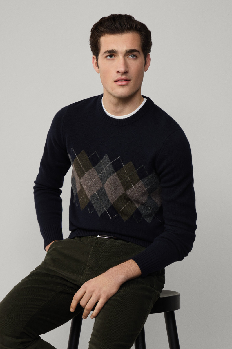 Sveter Hackett London Argyle Crew Neck Navy