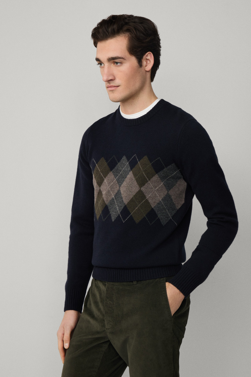 Sveter Hackett London Argyle Crew Neck Navy