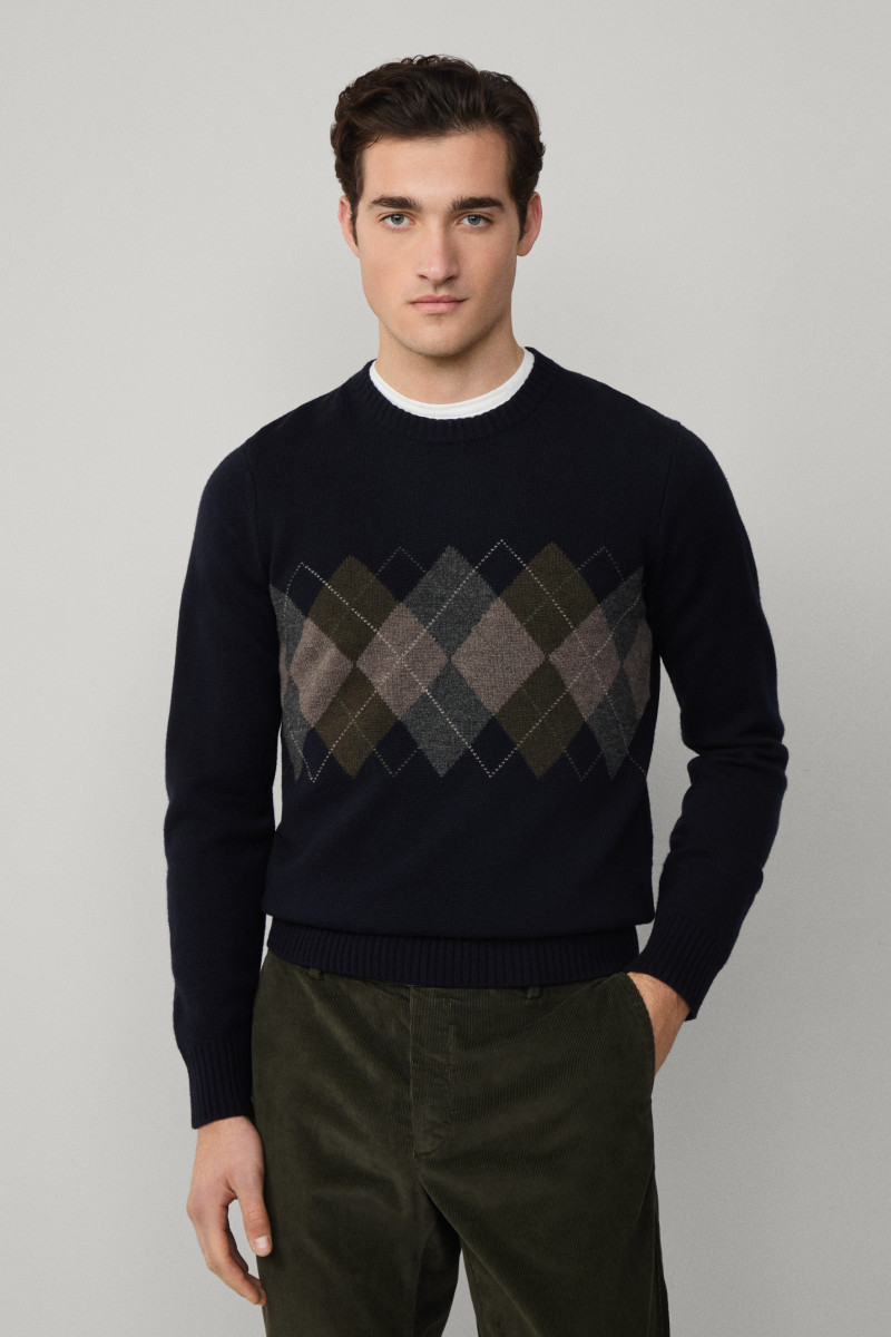Sveter Hackett London Argyle Crew Neck Navy