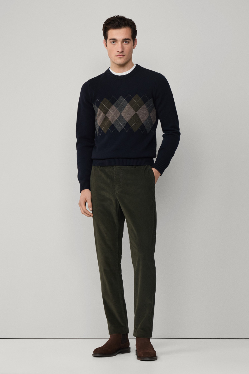 Sveter Hackett London Argyle Crew Neck Navy
