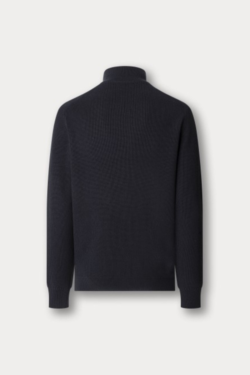 Sveter Hackett London Cotton Rib Hzip Midnight Blue