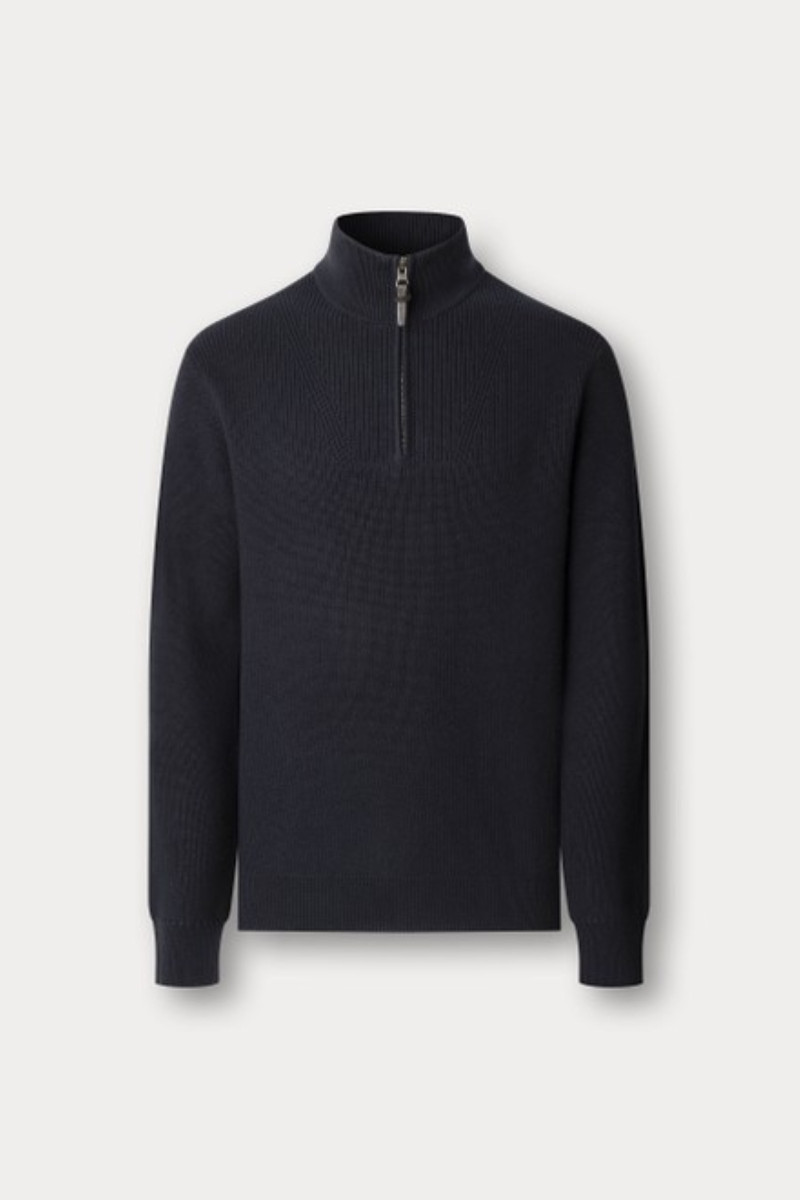 Sveter Hackett London Cotton Rib Hzip Midnight Blue