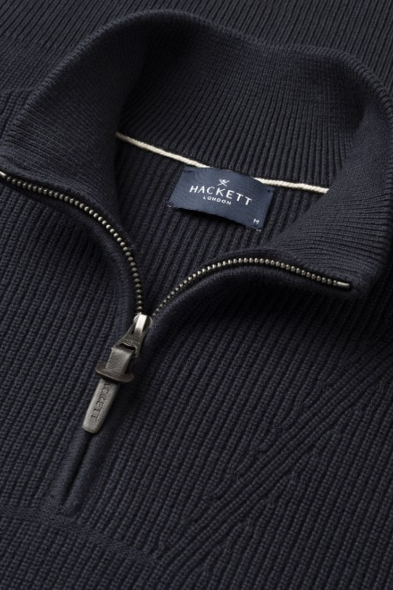 Sveter Hackett London Cotton Rib Hzip Midnight Blue