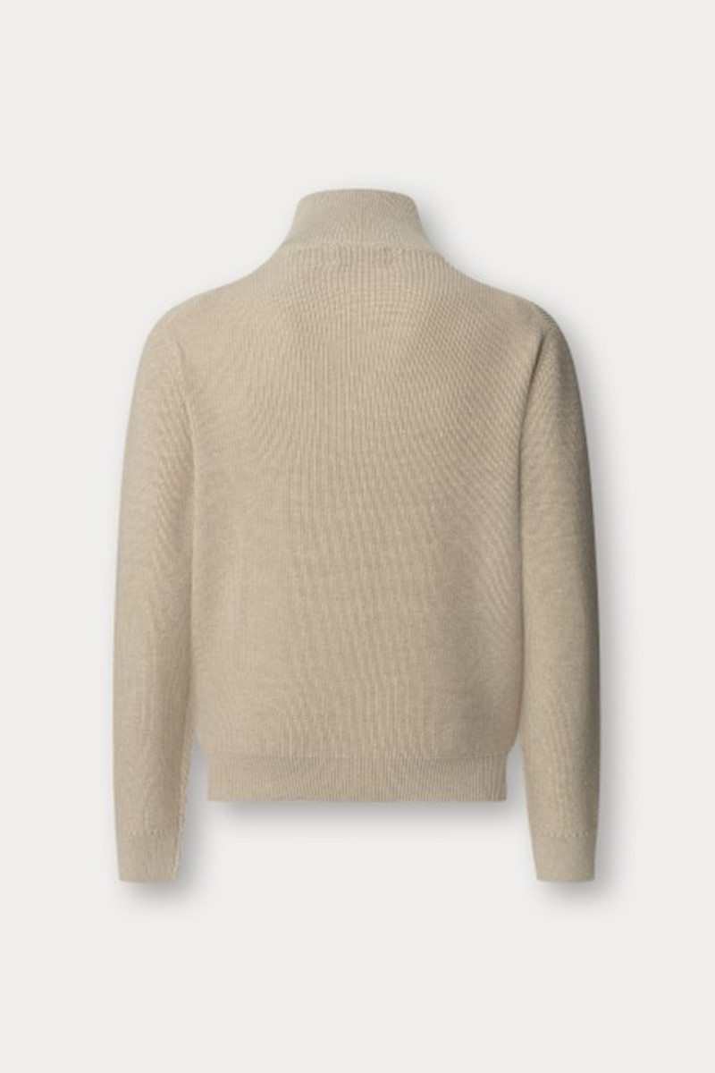 Sveter Hackett London Cotton Rib Hzip Stone Beige