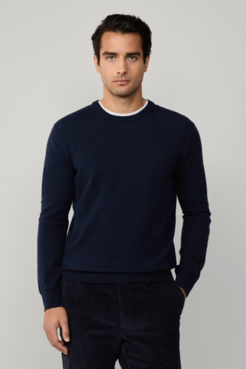 Pulóver Hackett London Merino Cash Mix Crew Midnight Blue