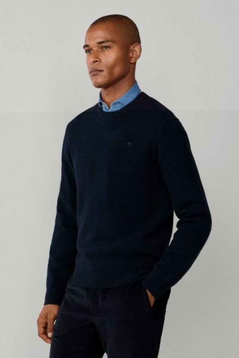 Sveter Hackett London Lambswool Crew Midnight Blue