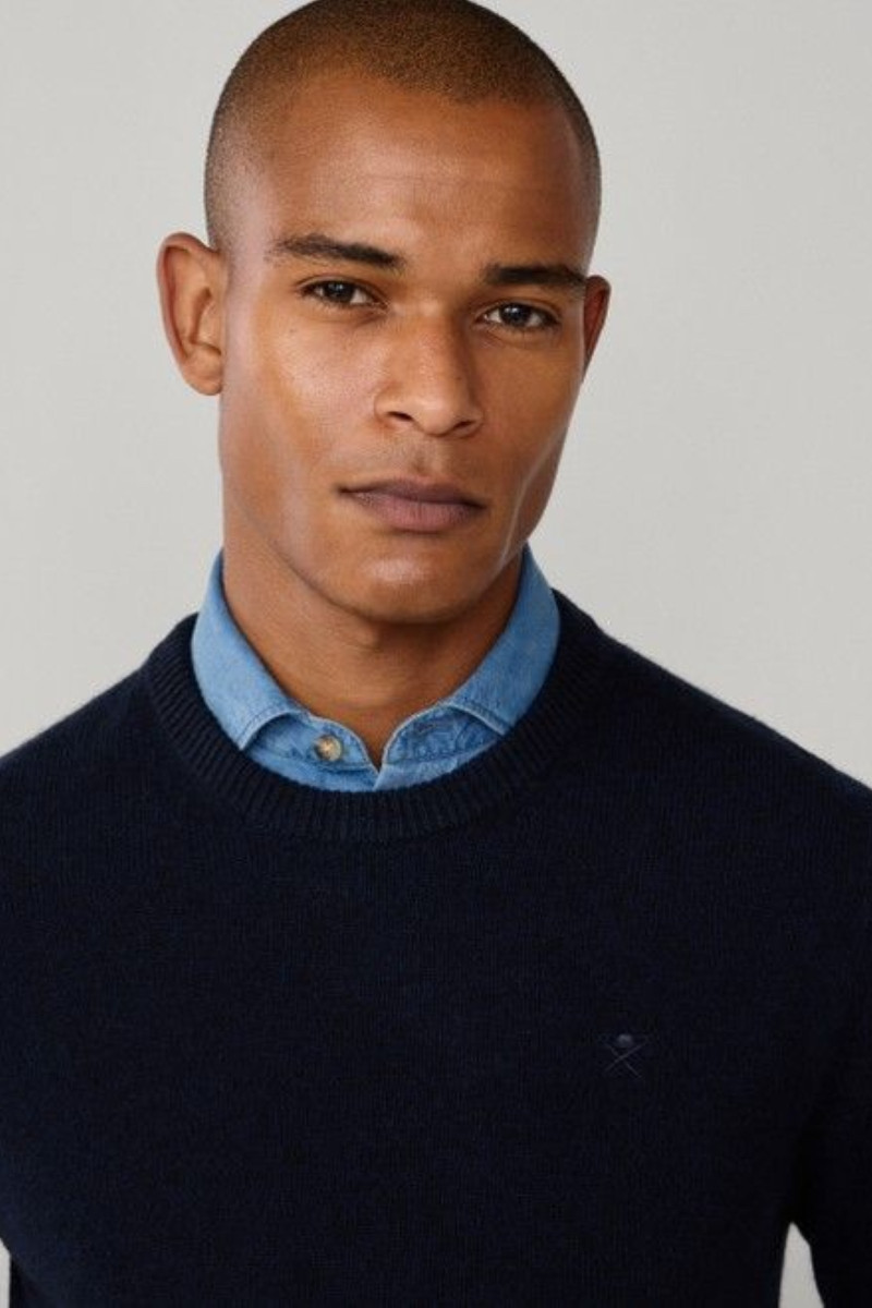 Sveter Hackett London Lambswool Crew Midnight Blue