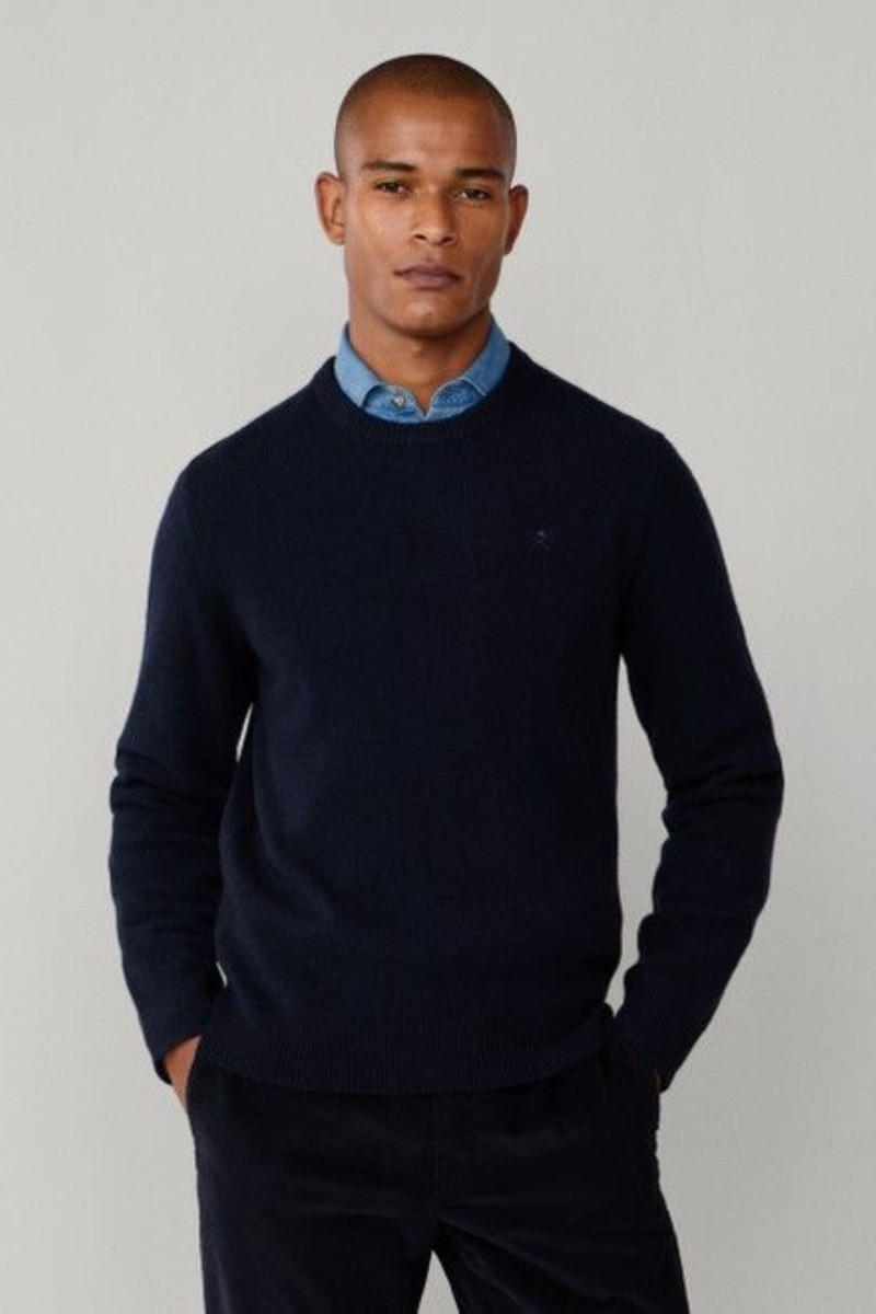 Sveter Hackett London Lambswool Crew Midnight Blue