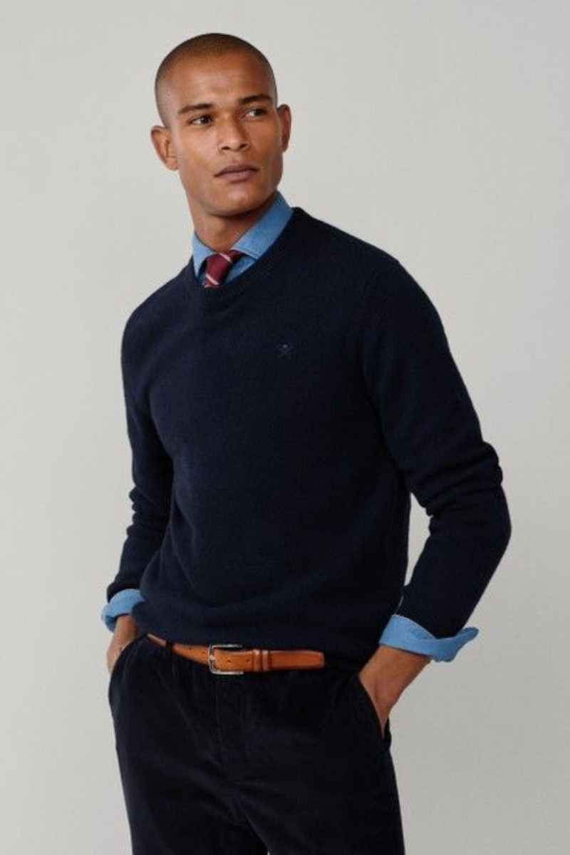 Sveter Hackett London Lambswool Crew Midnight Blue