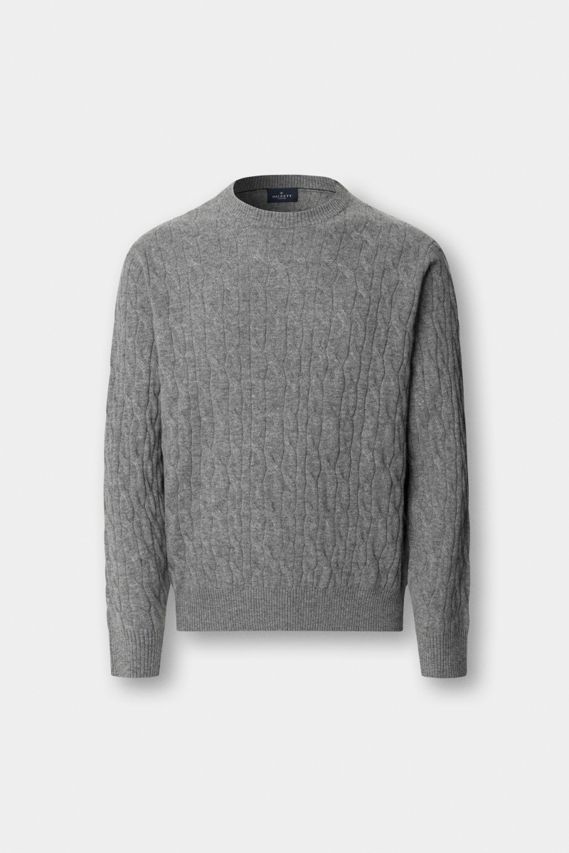 Sveter Hackett London Lw Cable Crew Metal Grey