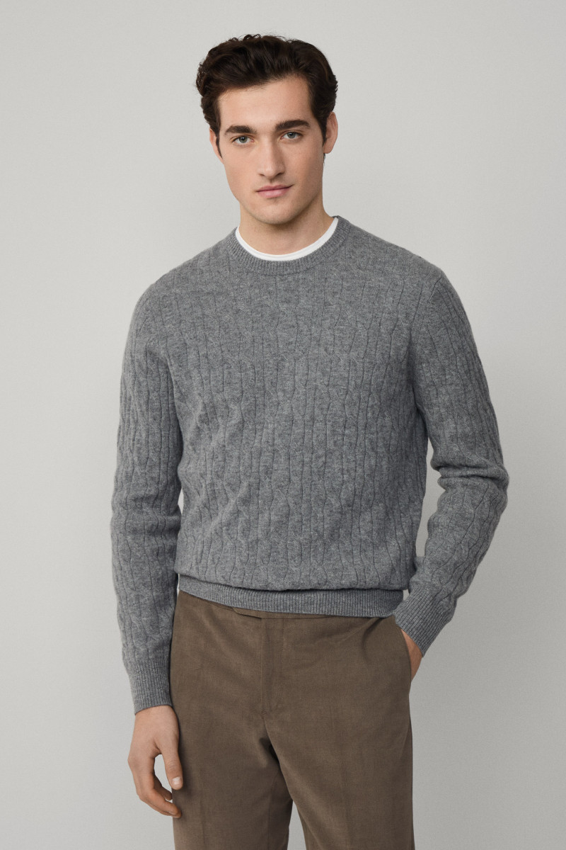 Sveter Hackett London Lw Cable Crew Metal Grey