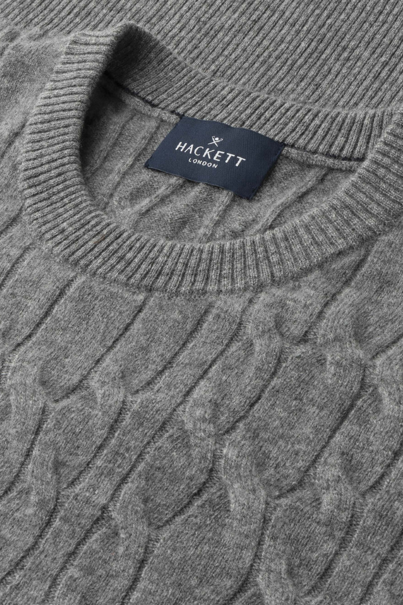 Sveter Hackett London Lw Cable Crew Metal Grey