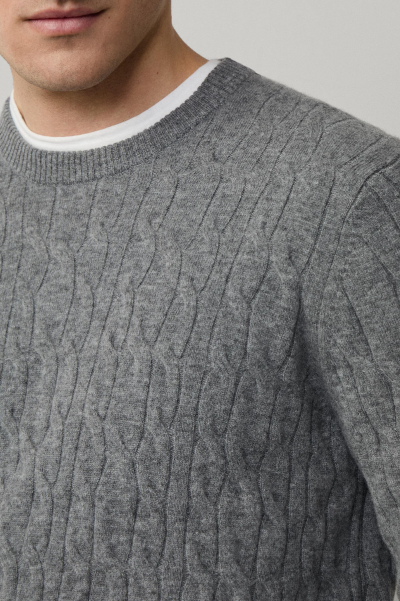 Sveter Hackett London Lw Cable Crew Metal Grey