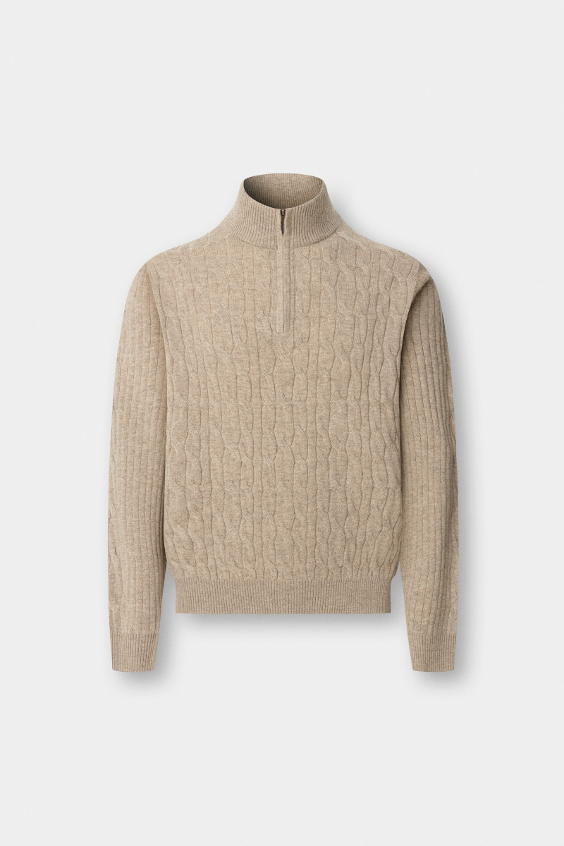 Sveter Hackett London Lambswool Cable Hzip Malt Beige