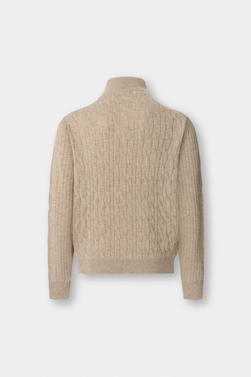 Sveter Hackett London Lambswool Cable Hzip Malt Beige