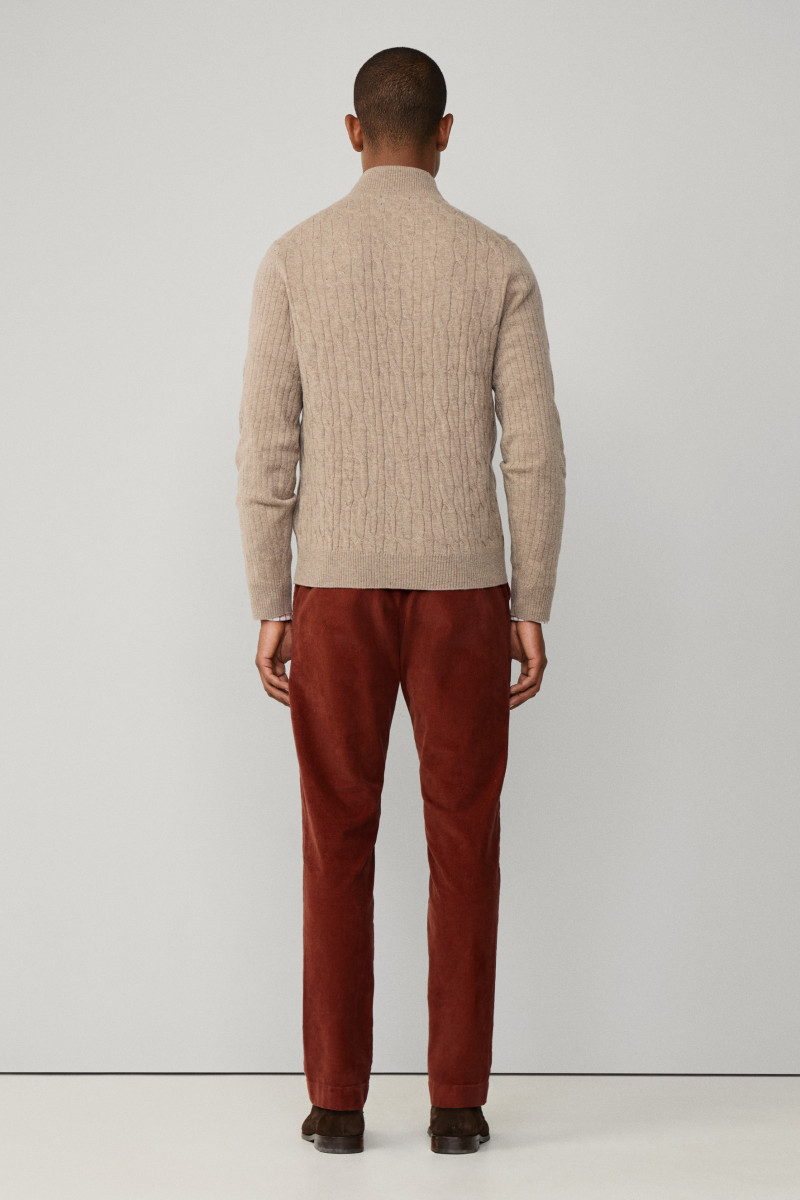 Sveter Hackett London Lambswool Cable Hzip Malt Beige