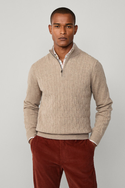 PULÓVER HACKETT LONDON LAMBSWOOL CABLE HZIP - Kép 1