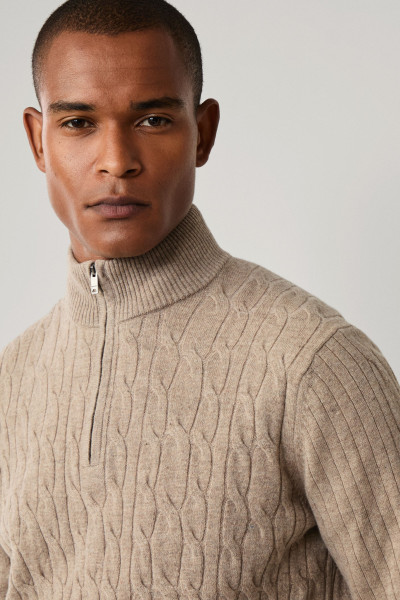 PULÓVER HACKETT LONDON LAMBSWOOL CABLE HZIP - Kép 2
