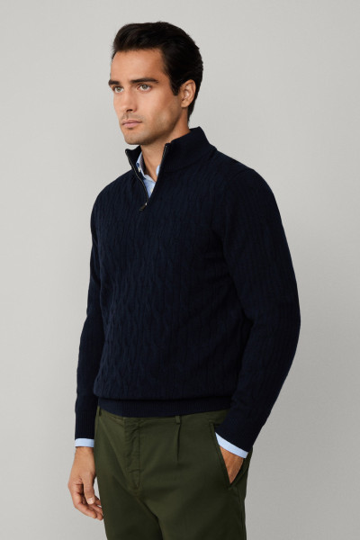 PULÓVER HACKETT LONDON LAMBSWOOL CABLE HZIP - Kép 5