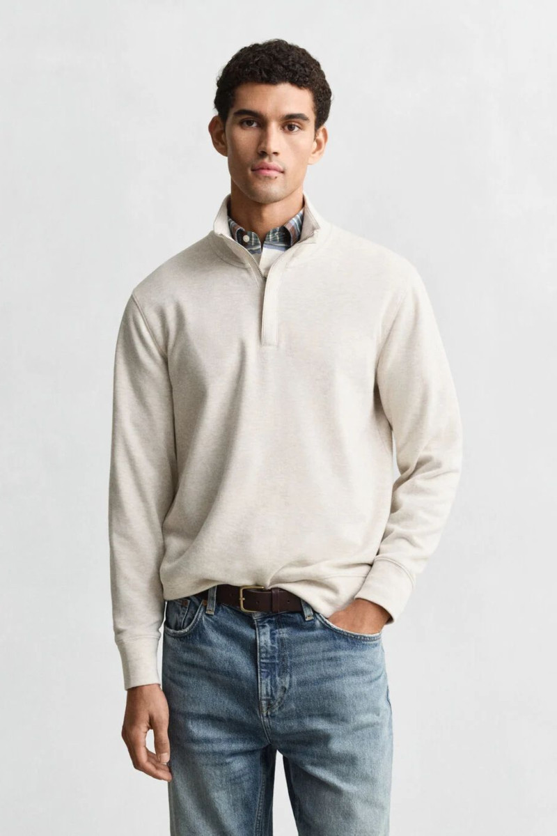 MIKINA GANT LIGHT SACKER HALF ZIP SEED MELANGE