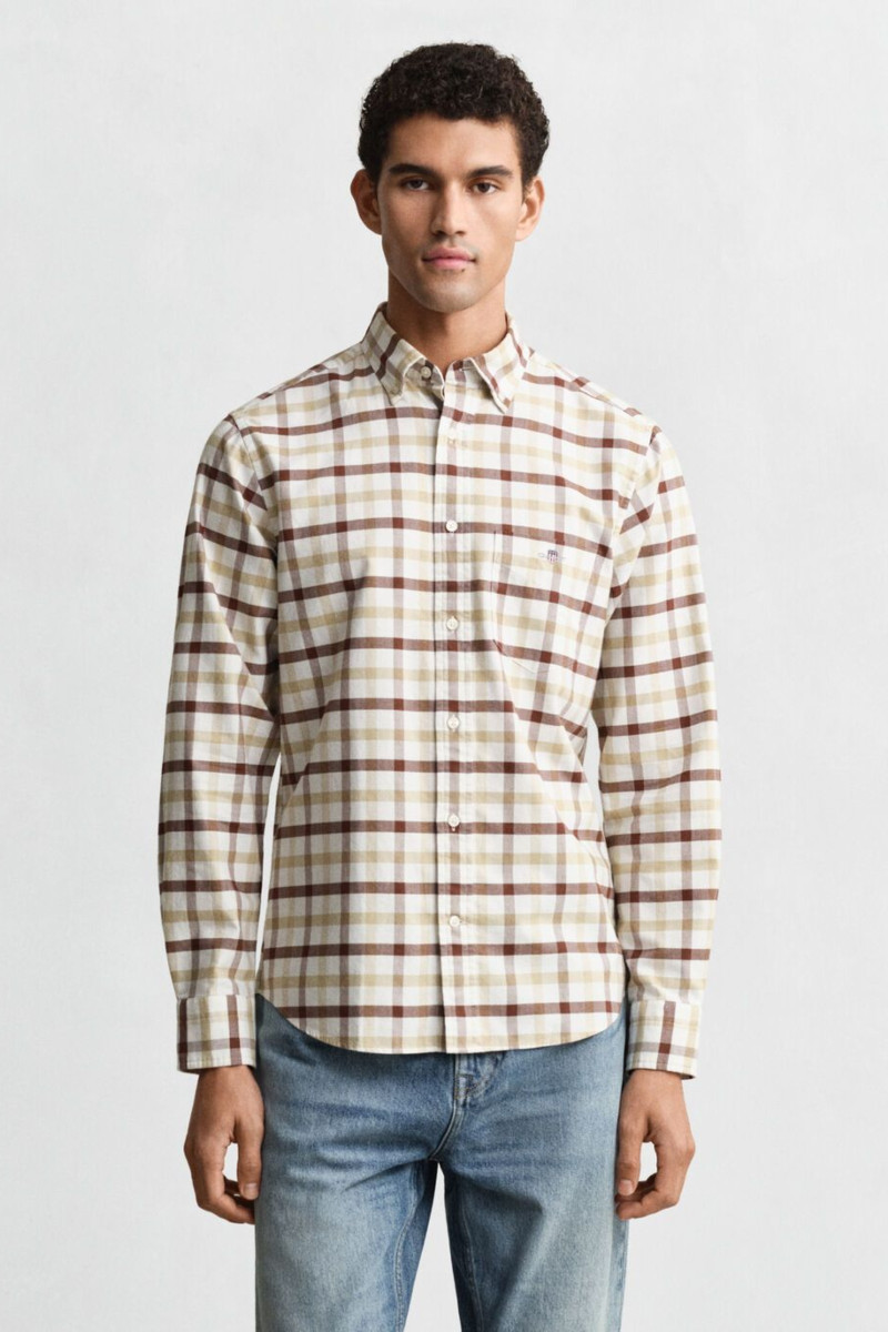 KOŠILE GANT REG OXFORD CHECK SHIRT MAHOGANY BROWN