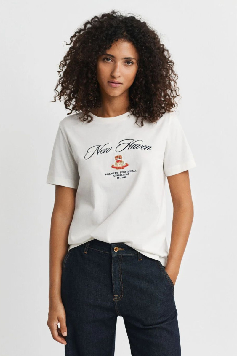 TRIČKO GANT REG COTTON CREST SS T-SHIRT EGGSHELL
