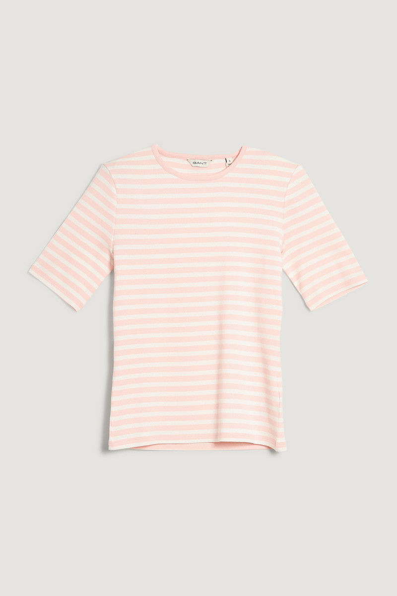 E-shop TRIČKO GANT SLIM STRIPED 1X1 RIBBED SS T-SHIRT APRICOT PINK
