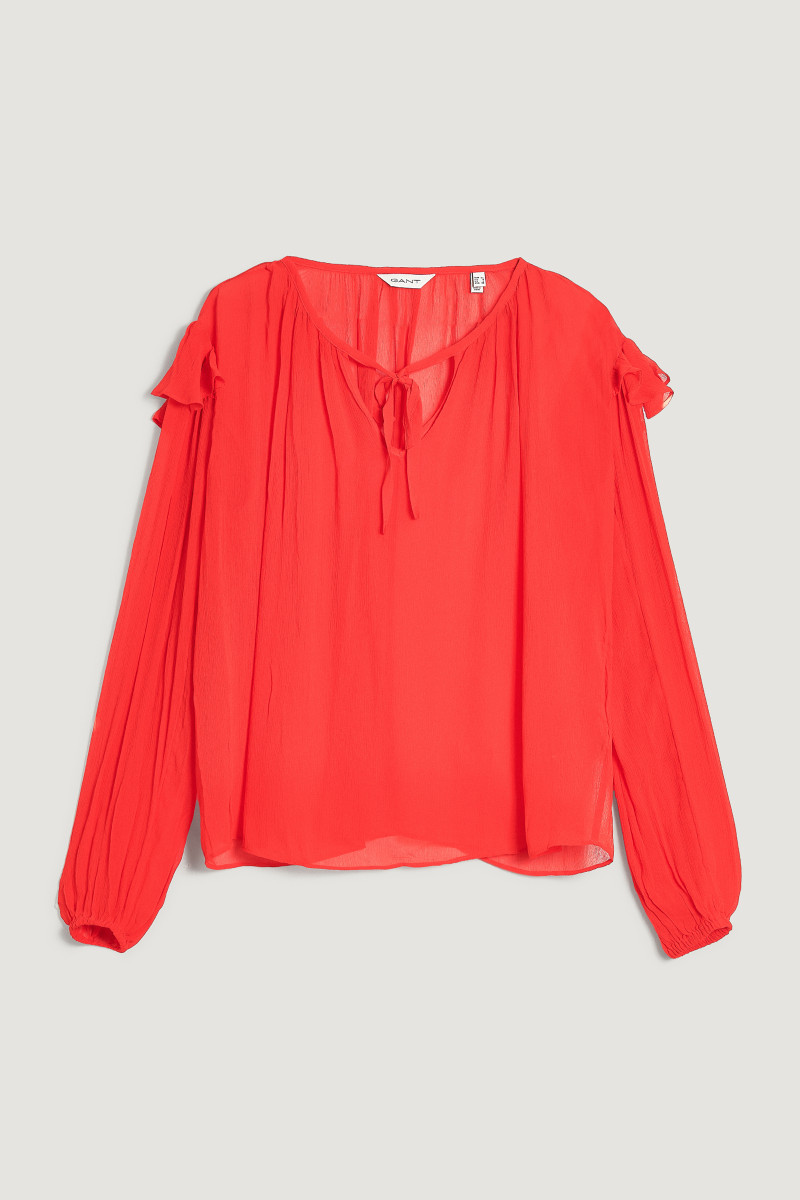 HALENKA GANT REL VISCOSE FRILL BLOUSE BOLD RED