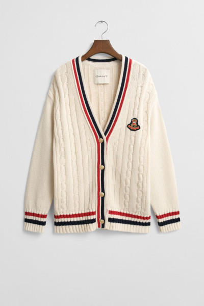 KARDIGÁN GANT VARSITY CABLE V-NECK CARDIGAN - Fotografie č. 1