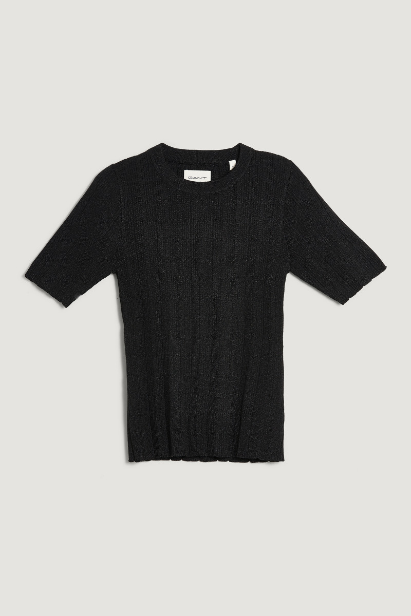 E-shop SVETR GANT METALLIC RIBBED SS C-NECK BLACK